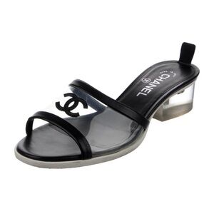 CHANEL Black and Clear Heeled Sandals